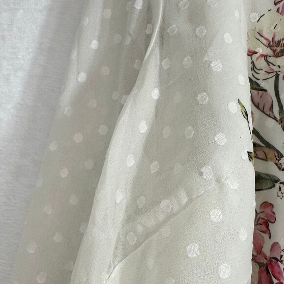 GIA Boho Top XXL White Oversized Sheer Floral Print Peasant Plus Flutter Tassel - Picture 14 of 16